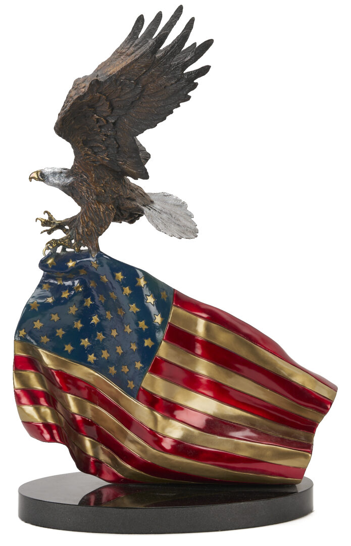 Lot 1143: Lorenzo Ghiglieri Bronze Sculpture, “Flying Colors II” Eagle