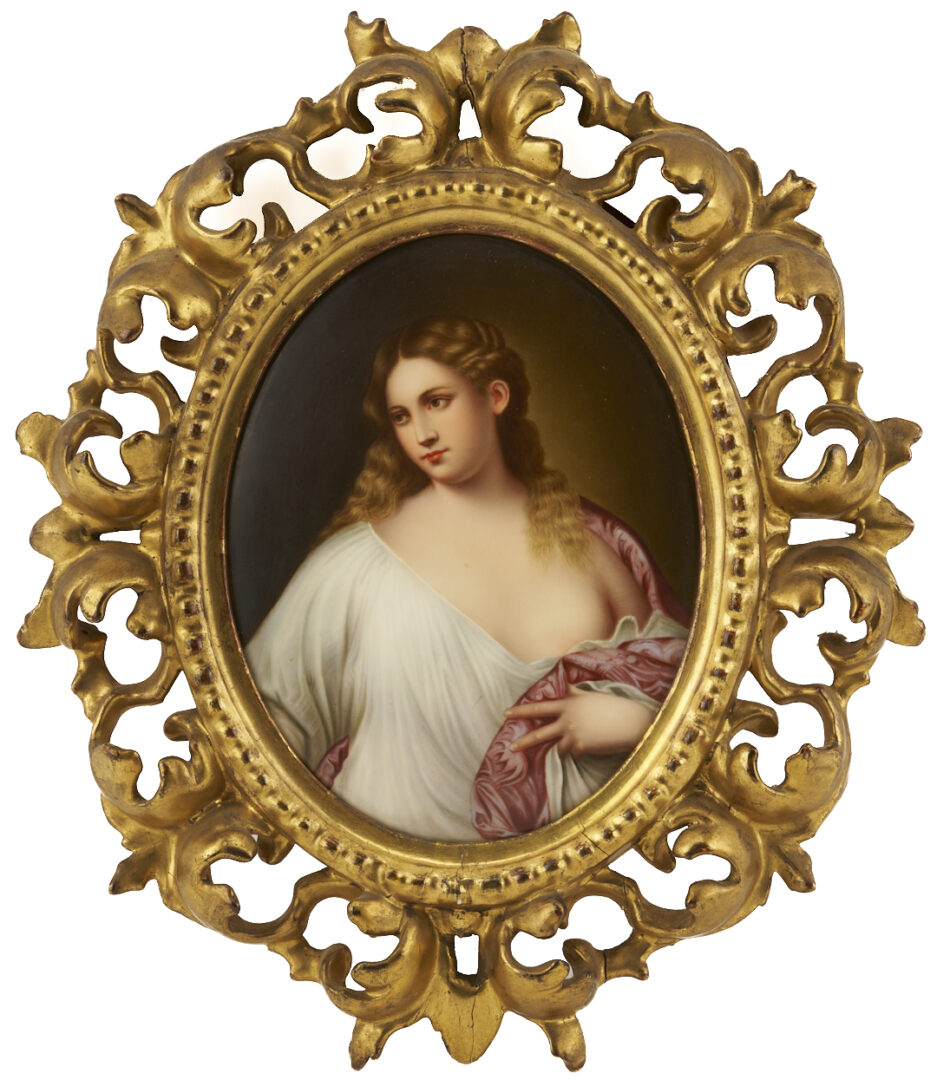 Lot 114: 2 Hand Painted Porcelain Plaques, Queen Louise and Flora