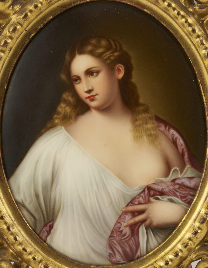 Lot 114: 2 Hand Painted Porcelain Plaques, Queen Louise and Flora