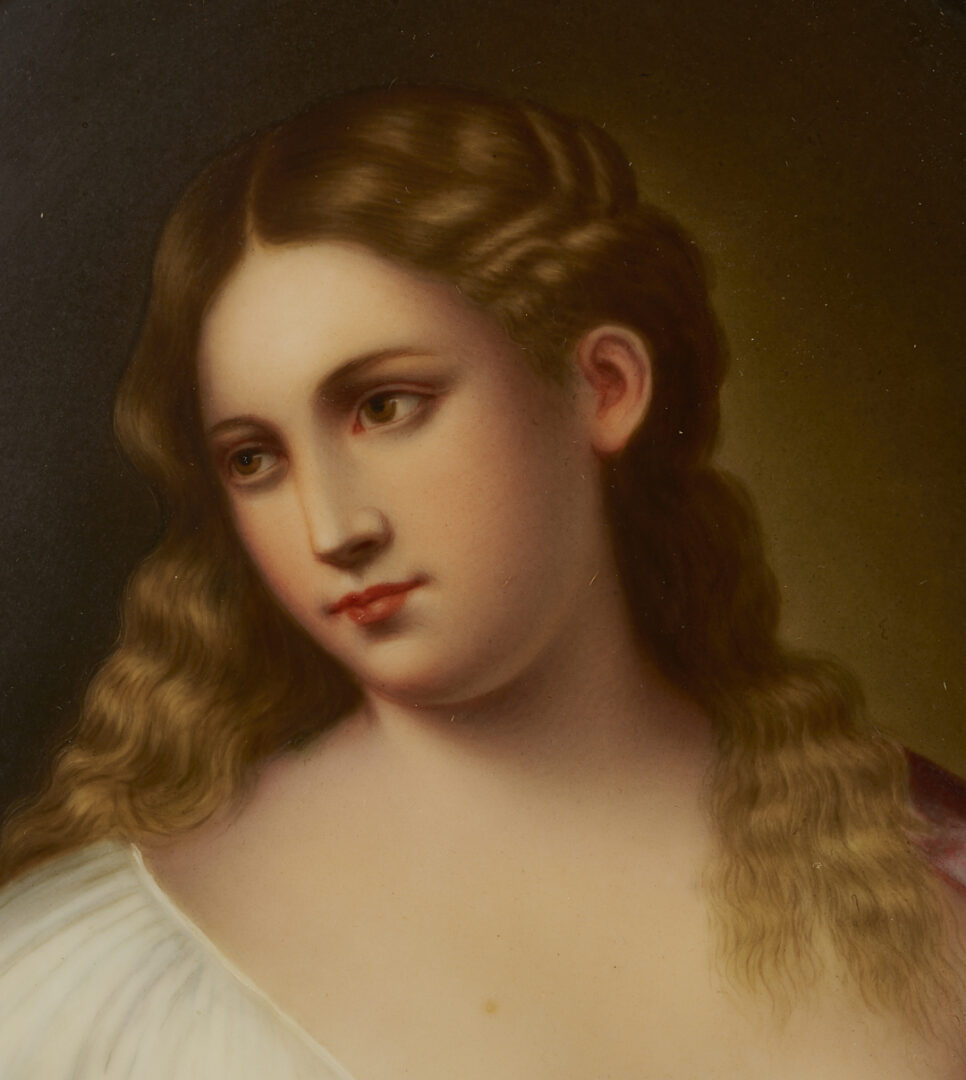 Lot 114: 2 Hand Painted Porcelain Plaques, Queen Louise and Flora