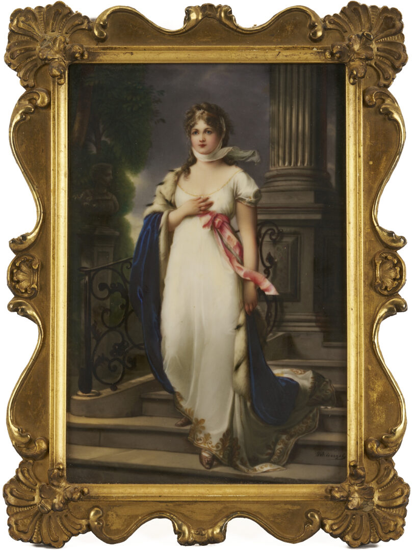 Lot 114: 2 Hand Painted Porcelain Plaques, Queen Louise and Flora