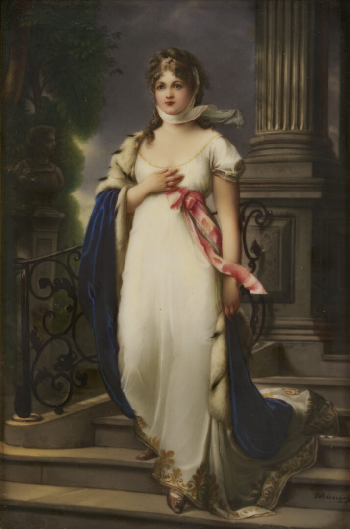 Lot 114: 2 Hand Painted Porcelain Plaques, Queen Louise and Flora