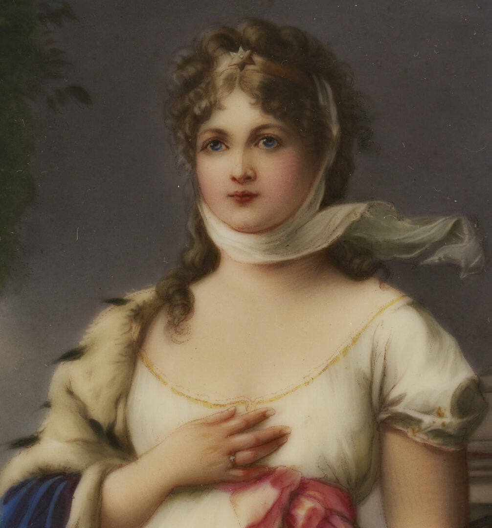 Lot 114: 2 Hand Painted Porcelain Plaques, Queen Louise and Flora