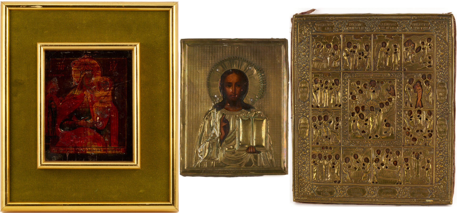 Lot 1156: 3 Religious Orthodox Icons w/ Gilt Frames