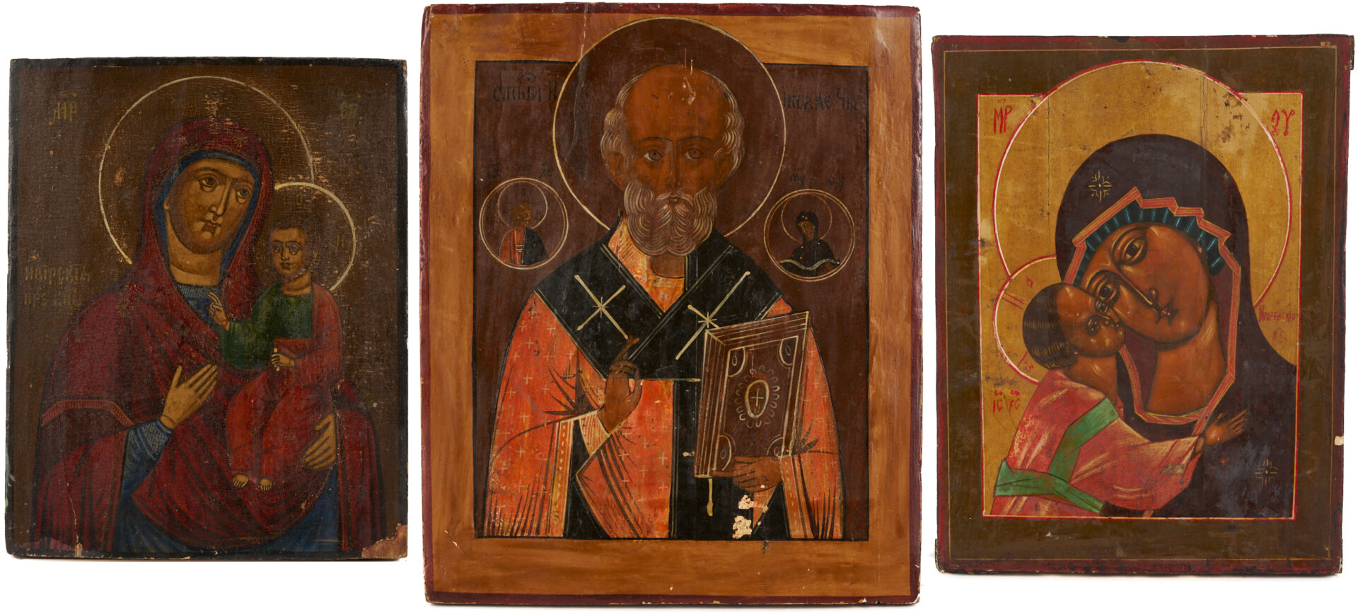 Lot 1157: 3 Religious Orthodox Icons, Polychrome Tempera on Wood Panel