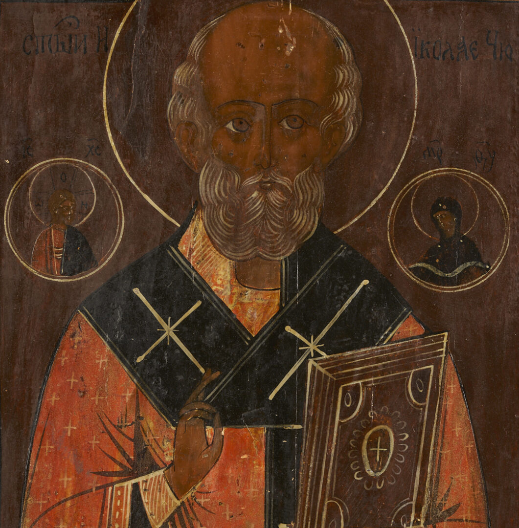 Lot 1157: 3 Religious Orthodox Icons, Polychrome Tempera on Wood Panel