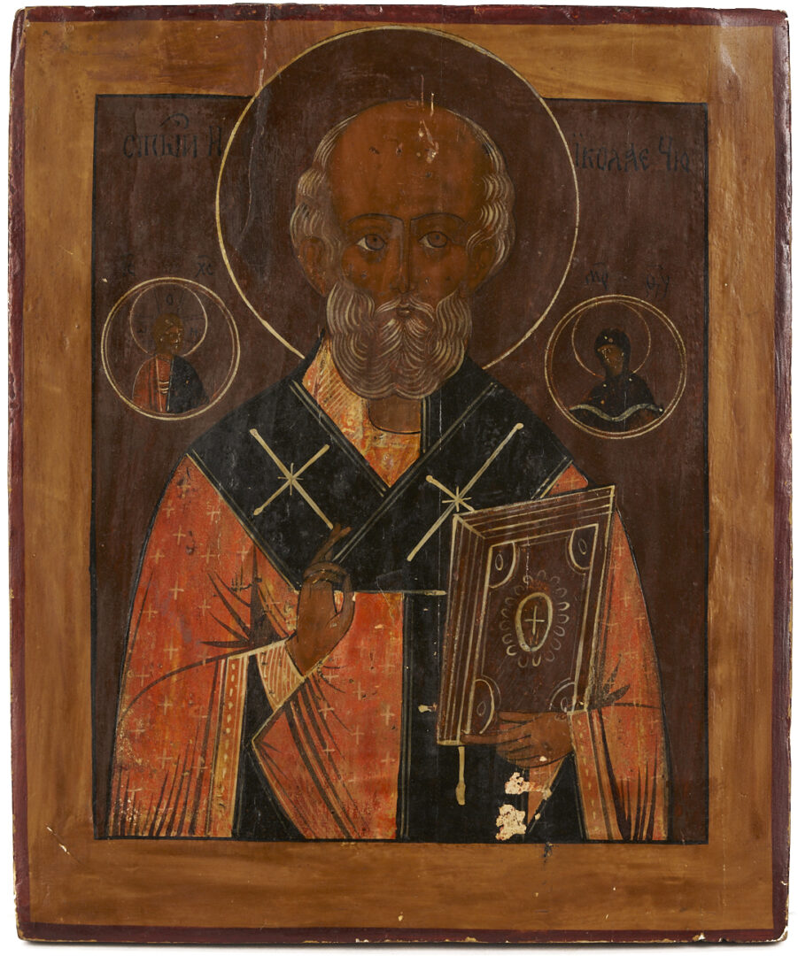Lot 1157: 3 Religious Orthodox Icons, Polychrome Tempera on Wood Panel
