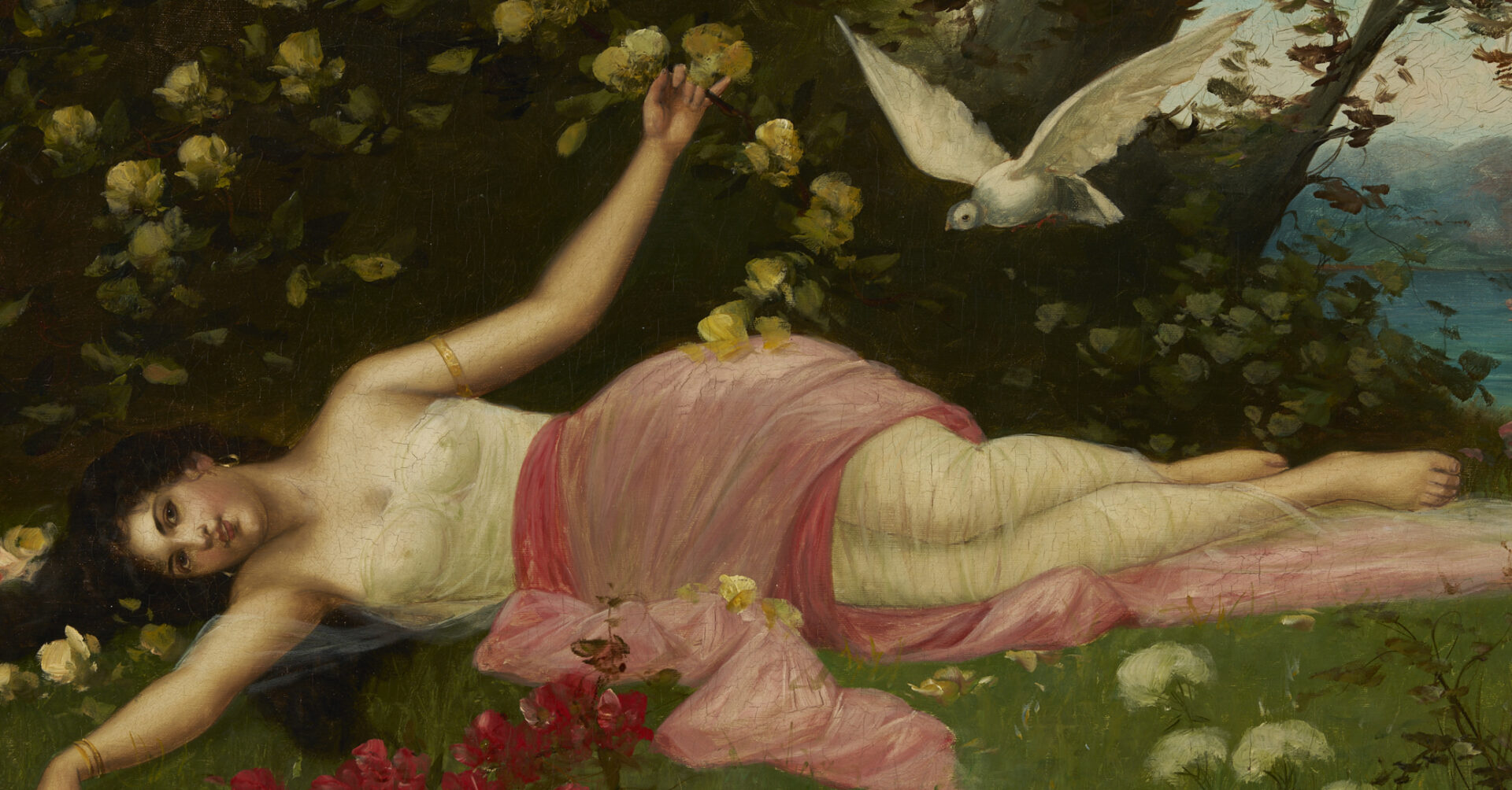 Lot 1162: C. Briand, poss. Hans Zatzka oil painting, Nymph Lying in a Garden