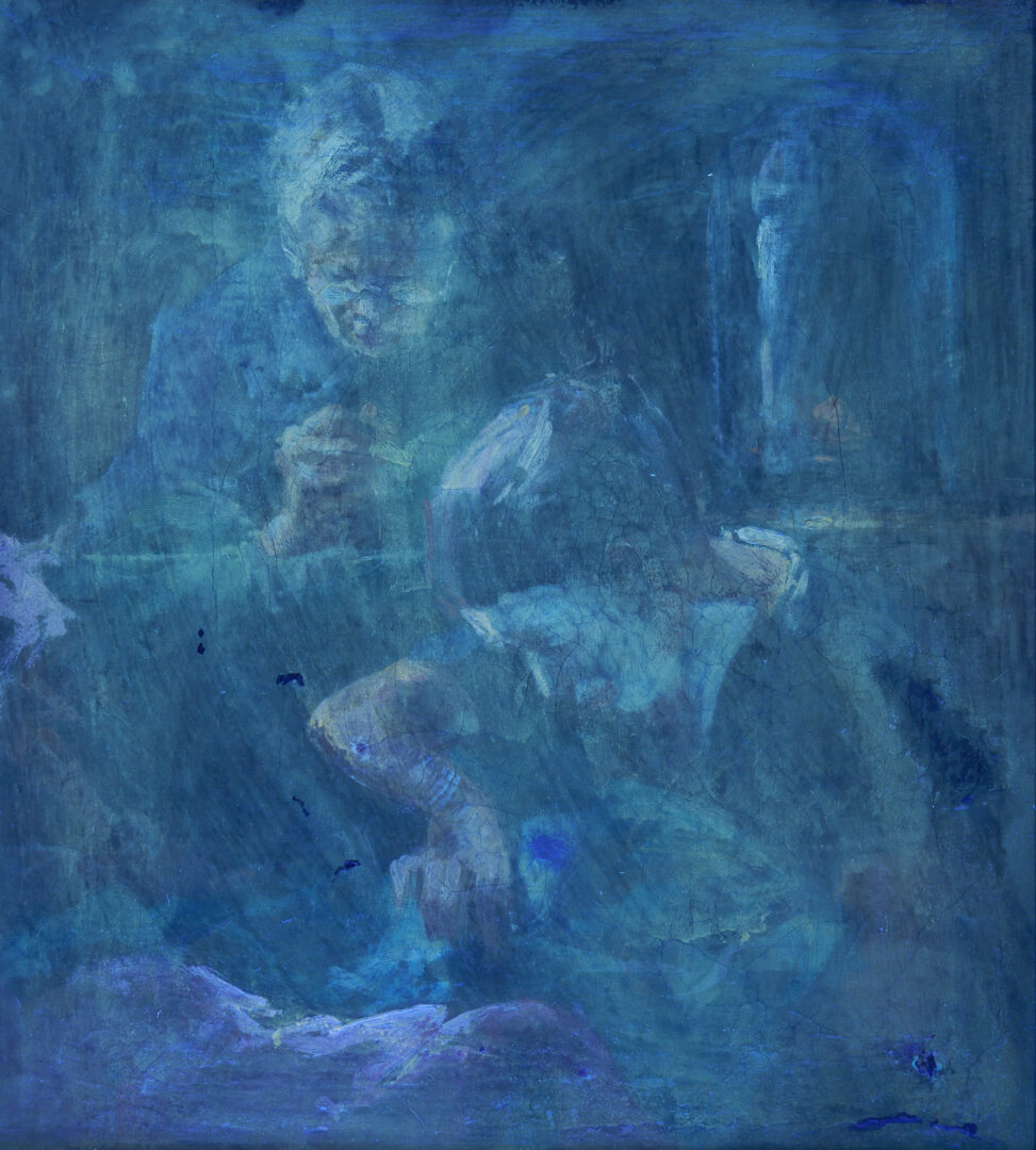 Lot 1163: Karoly Kotasz O/C Genre Painting, Two Women Sewing