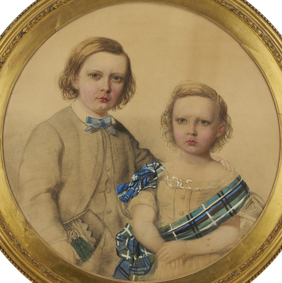 Lot 1169: Scottish 19th C. Portrait of 2 Children In Signed Frame