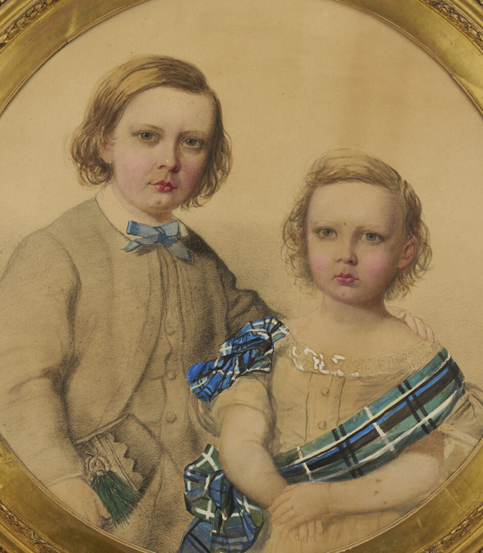 Lot 1169: Scottish 19th C. Portrait of 2 Children In Signed Frame