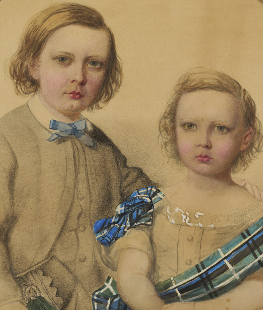 Lot 1169: Scottish 19th C. Portrait of 2 Children In Signed Frame