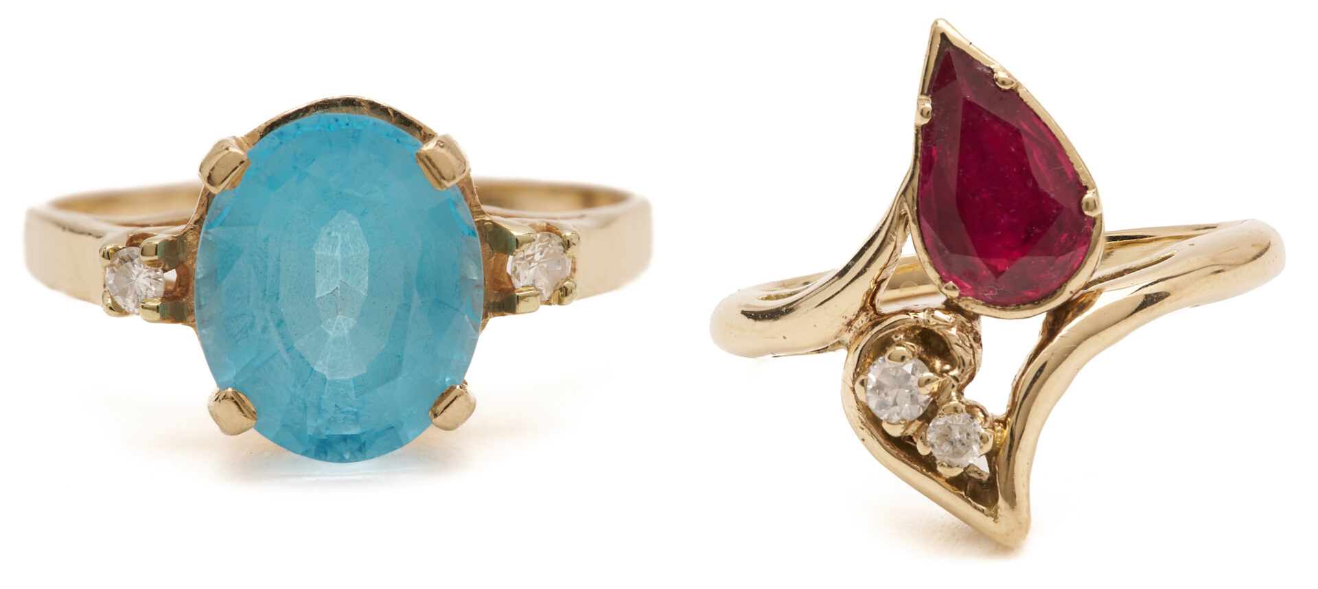 Lot 1171: 14K Yellow Gold Topaz & Diamond 3-Stone Ring