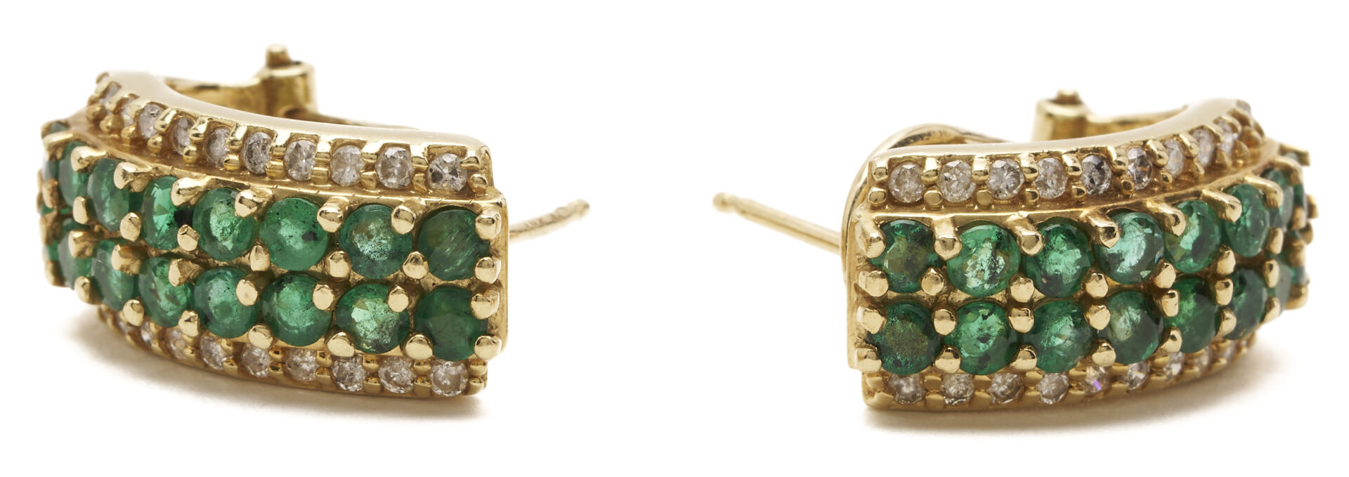 Lot 1172: Pair of 14K Gold, Emerald & Diamond Earrings