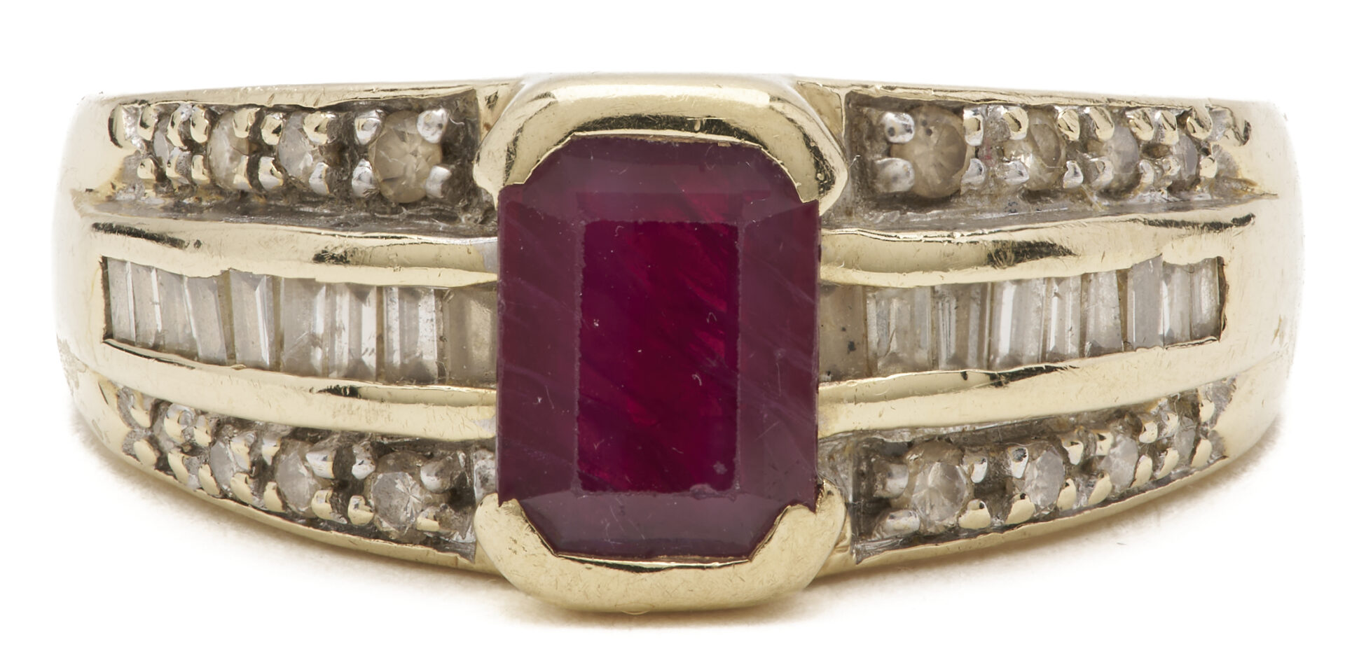 Lot 1173: 14K Gold, Red Stone & Diamond Ring and Mayflower 18K Gold & Diamond Wedding Band
