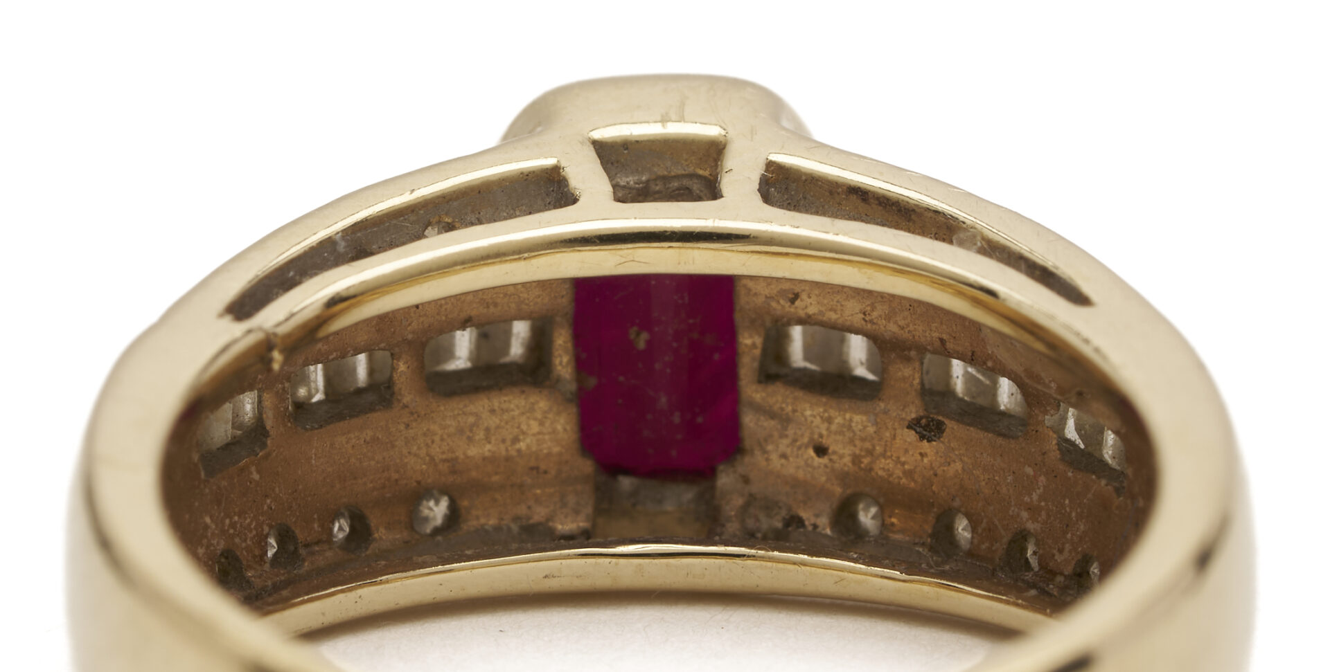 Lot 1173: 14K Gold, Red Stone & Diamond Ring and Mayflower 18K Gold & Diamond Wedding Band
