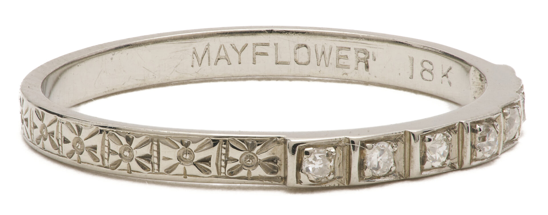 Lot 1173: 14K Gold, Red Stone & Diamond Ring and Mayflower 18K Gold & Diamond Wedding Band