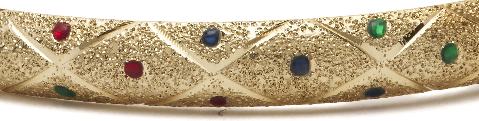 Lot 1174: 14K Gold Domed Hinged Bangle w/ Enameled Accents