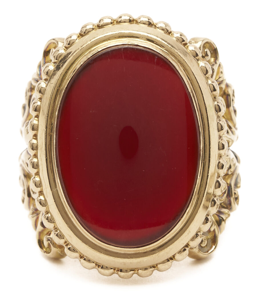 Lot 1176: 14K Gold Cabochon Carnelian Ring & 14K Gold Wedding Band