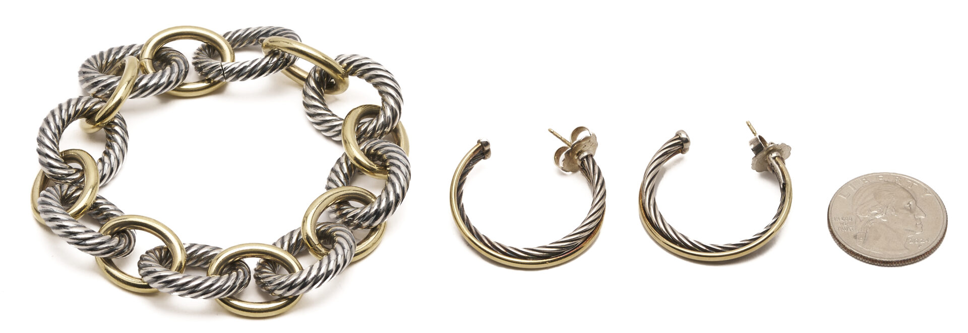 Lot 1177: David Yurman Sterling Gold Bonded Cable Bracelet & Earrings