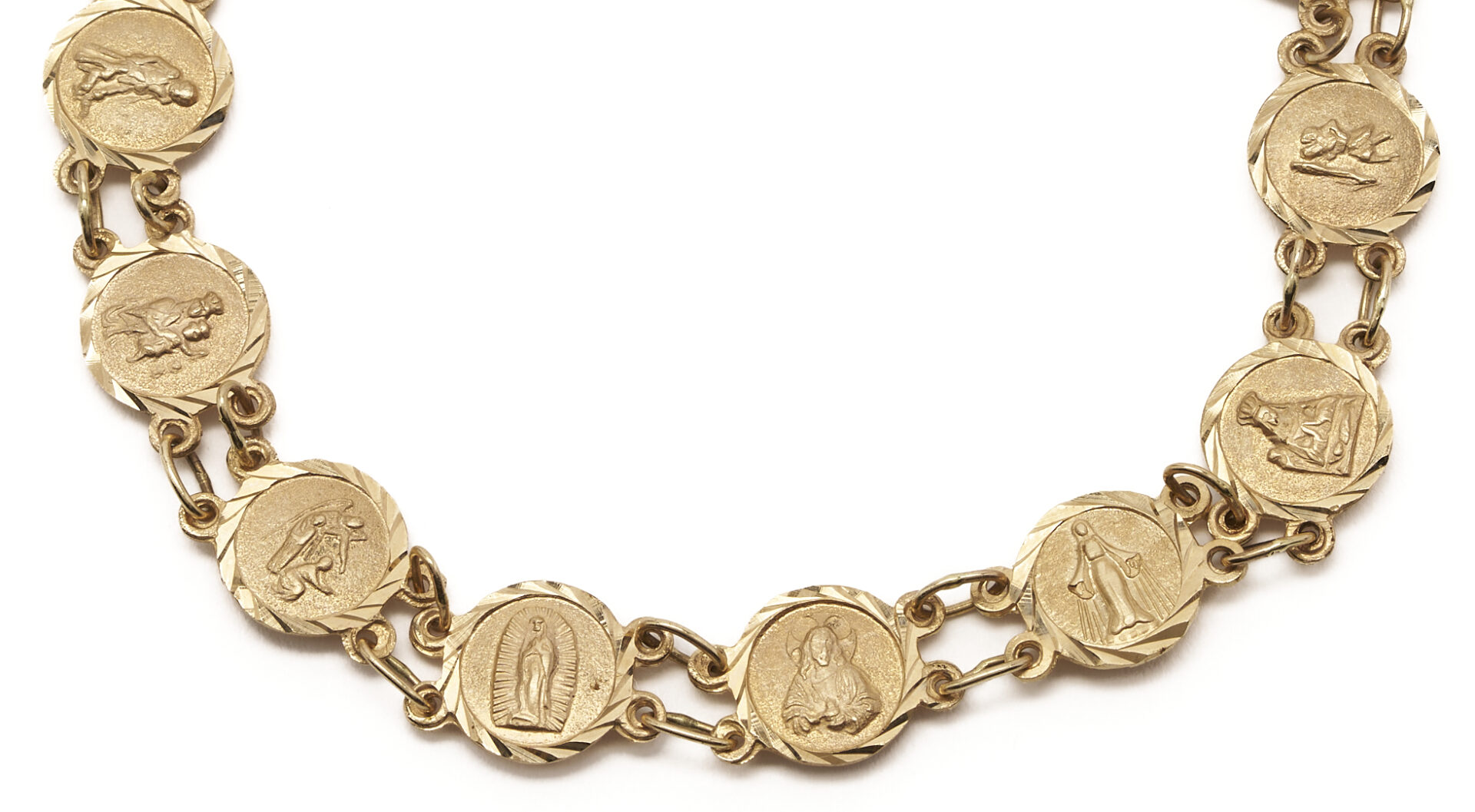 Lot 1185: 14K Yellow Gold Religious Medallions Bracelet