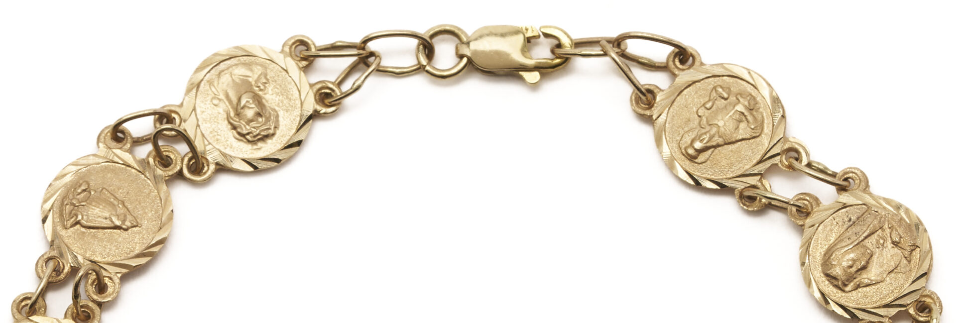 Lot 1185: 14K Yellow Gold Religious Medallions Bracelet
