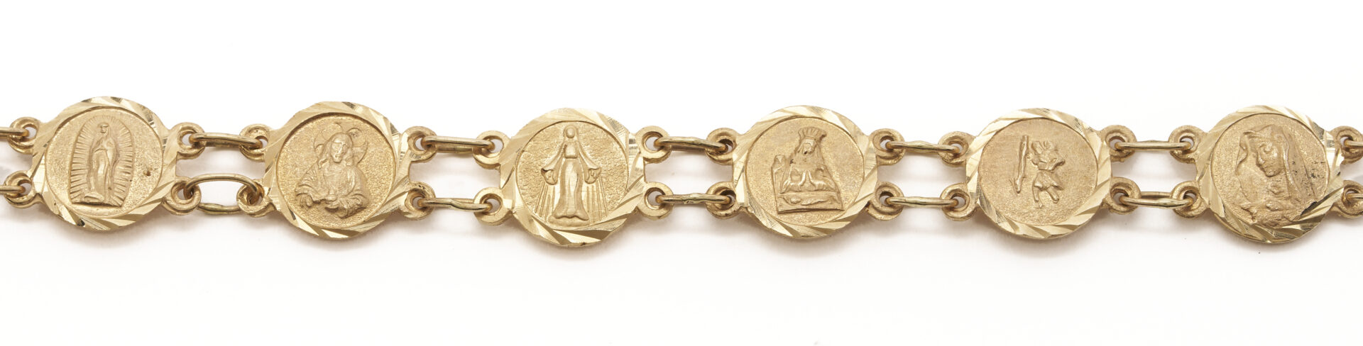 Lot 1185: 14K Yellow Gold Religious Medallions Bracelet