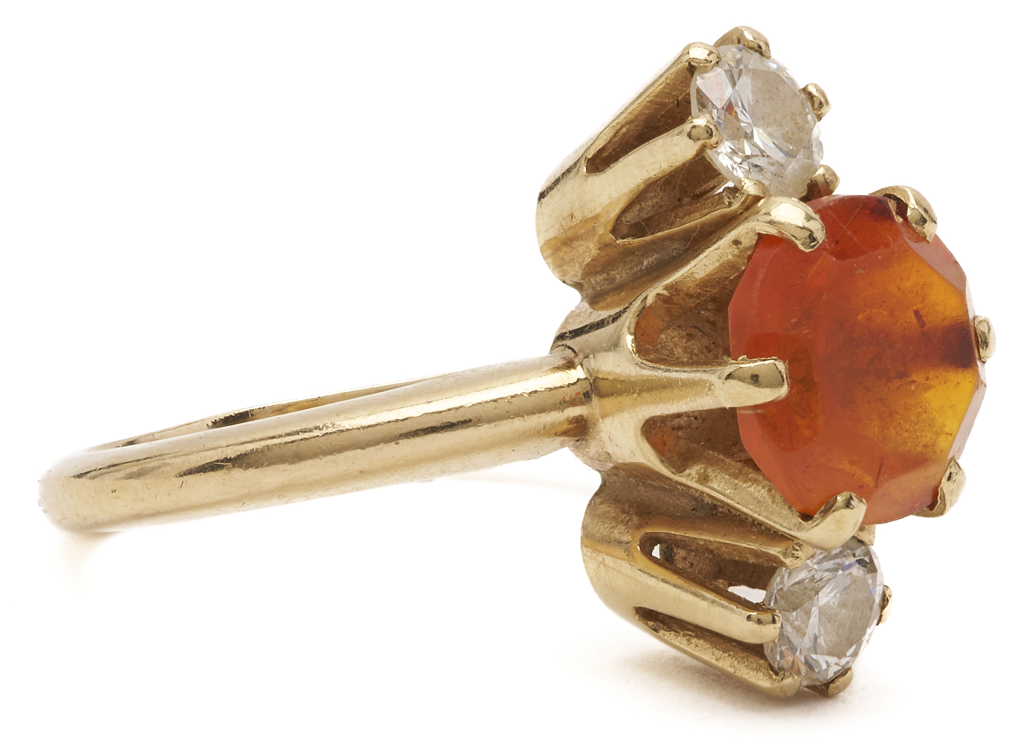 Lot 1187: 14K Gold Ring w/ Orange Spessartite Garnet & Accent Diamonds