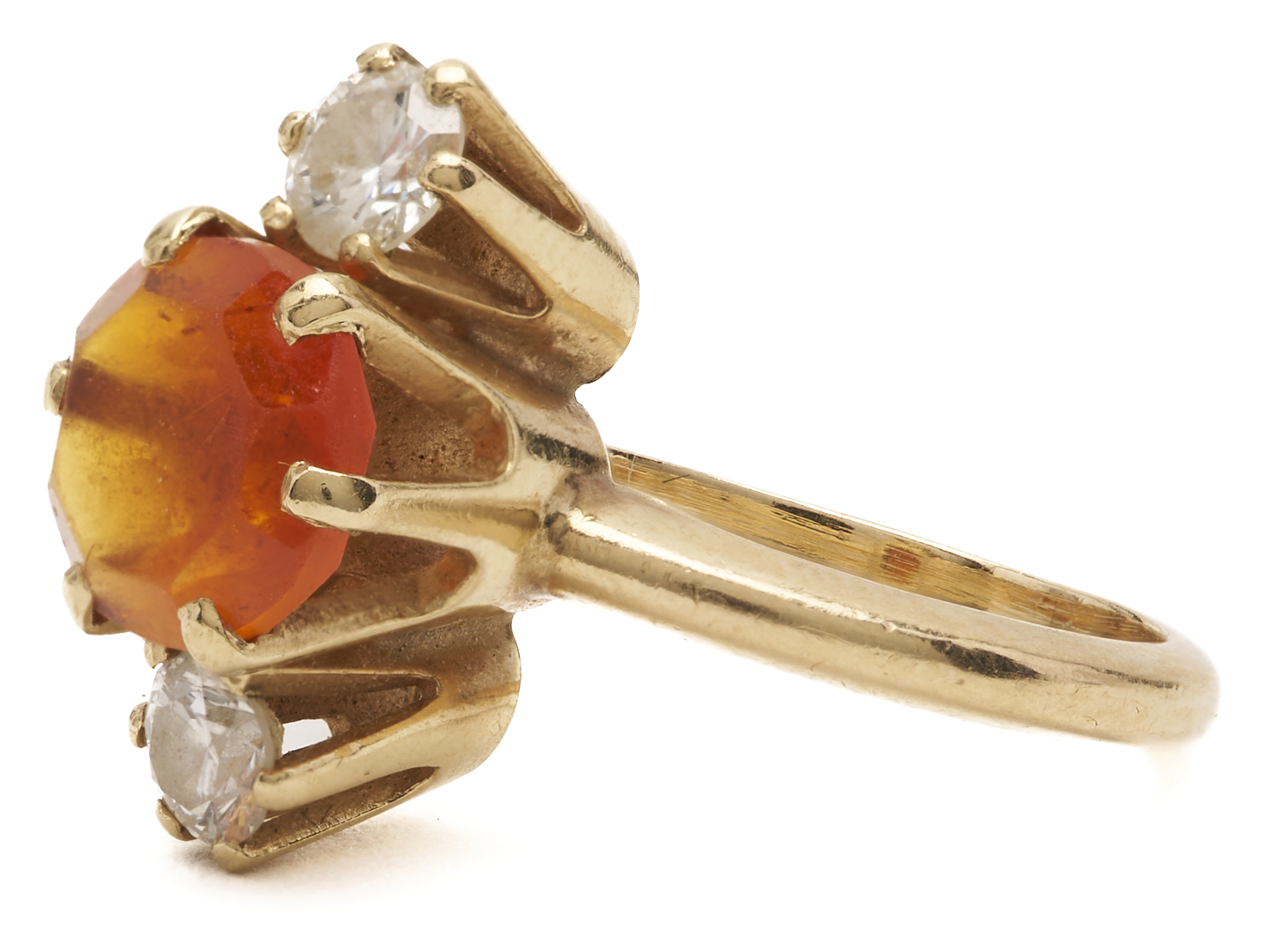 Lot 1187: 14K Gold Ring w/ Orange Spessartite Garnet & Accent Diamonds