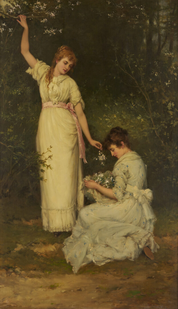 Lot 118: Large William Oliver O/C Painting, Picking Blossoms