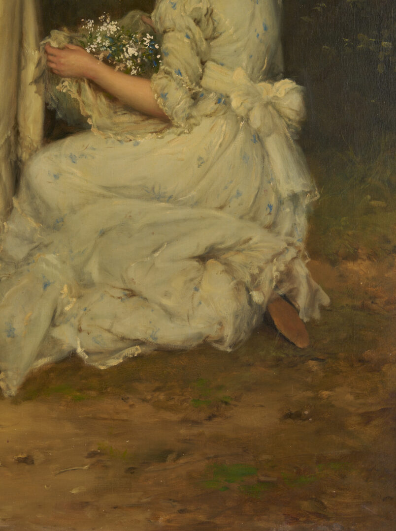Lot 118: Large William Oliver O/C Painting, Picking Blossoms
