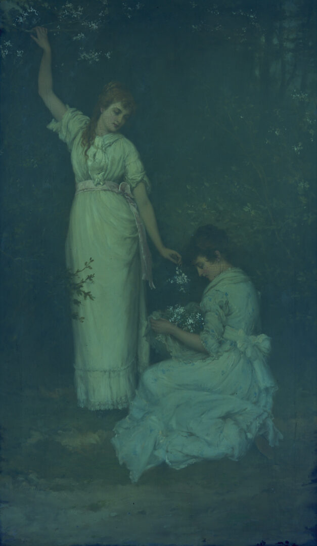 Lot 118: Large William Oliver O/C Painting, Picking Blossoms