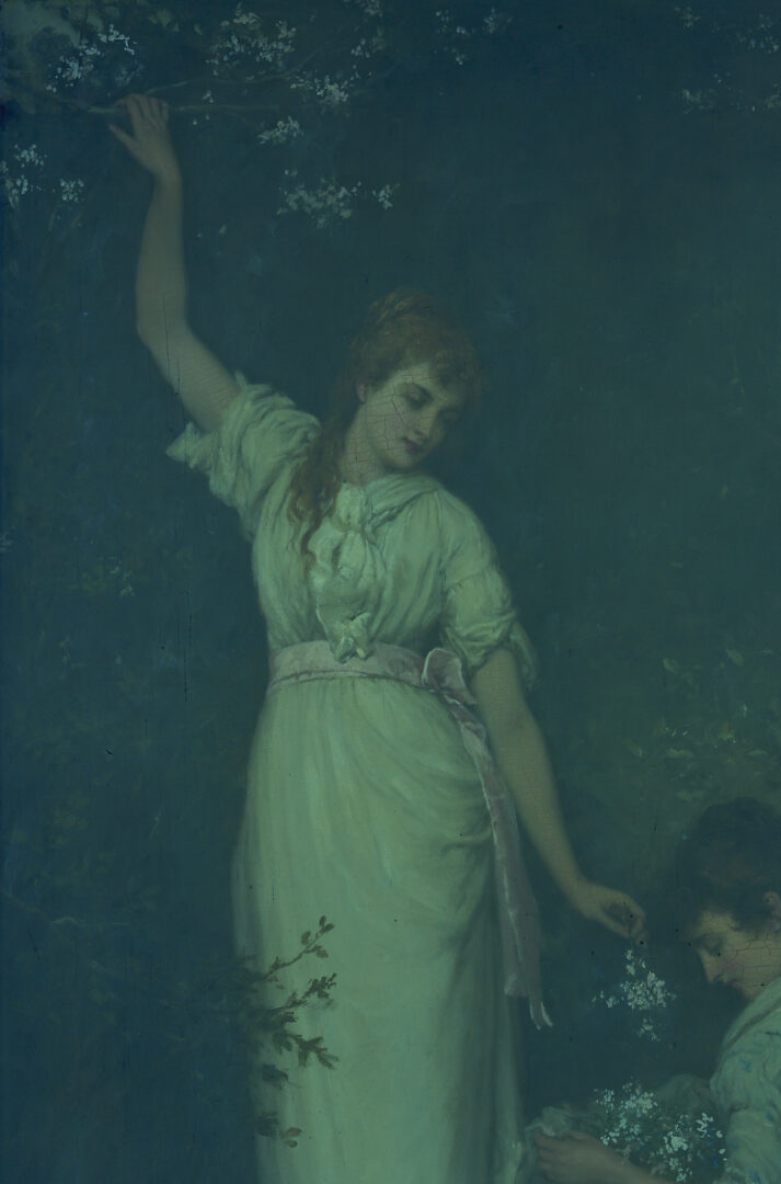 Lot 118: Large William Oliver O/C Painting, Picking Blossoms