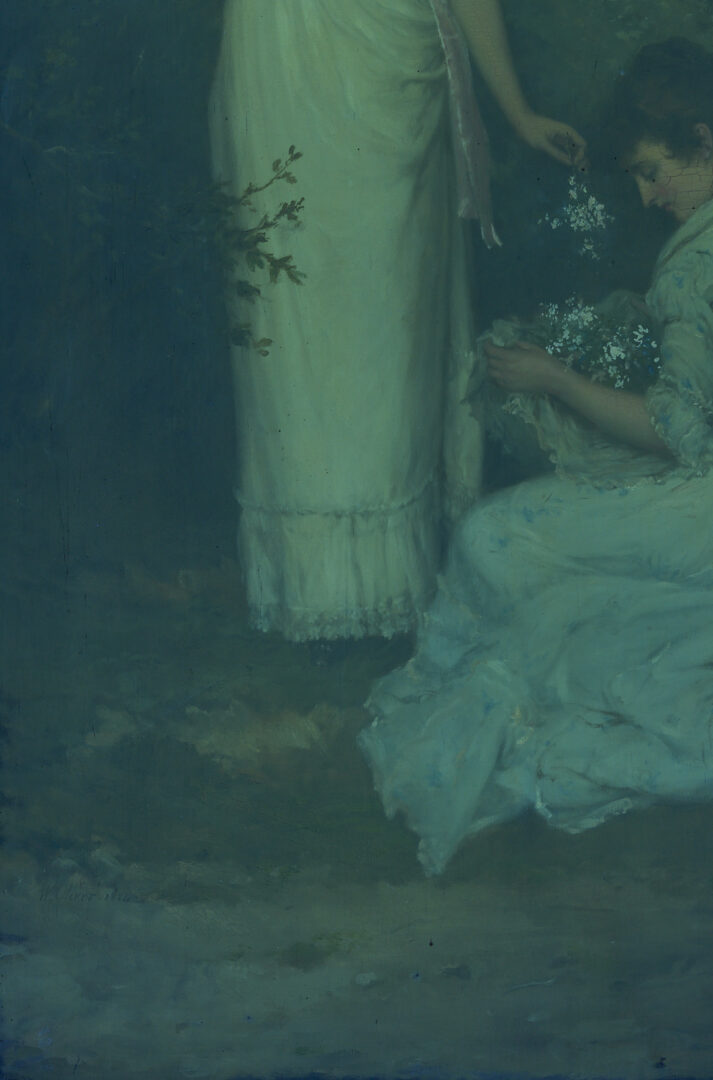 Lot 118: Large William Oliver O/C Painting, Picking Blossoms
