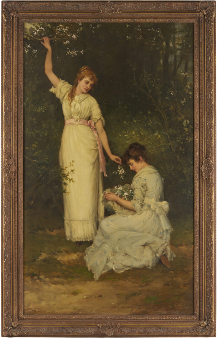 Lot 118: Large William Oliver O/C Painting, Picking Blossoms