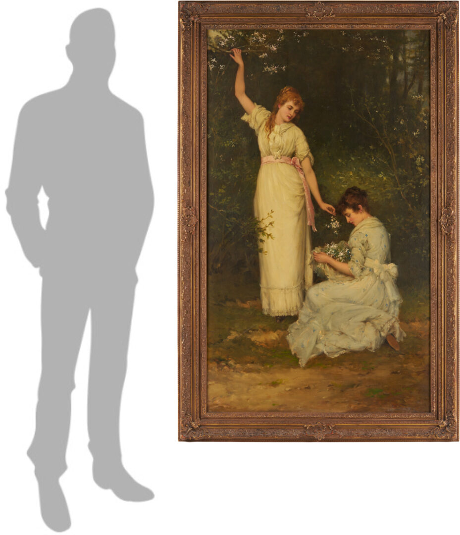 Lot 118: Large William Oliver O/C Painting, Picking Blossoms