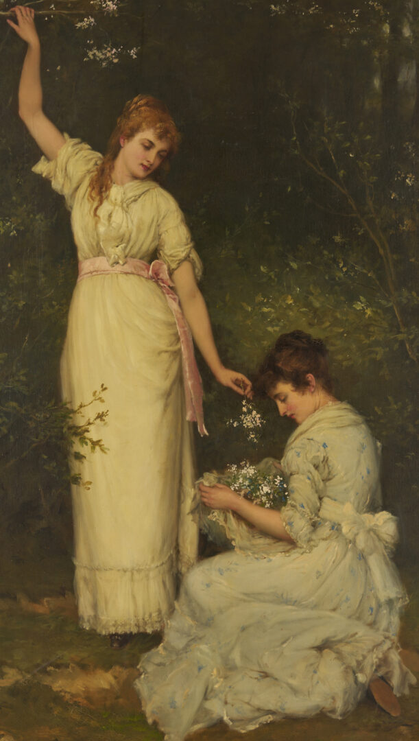 Lot 118: Large William Oliver O/C Painting, Picking Blossoms