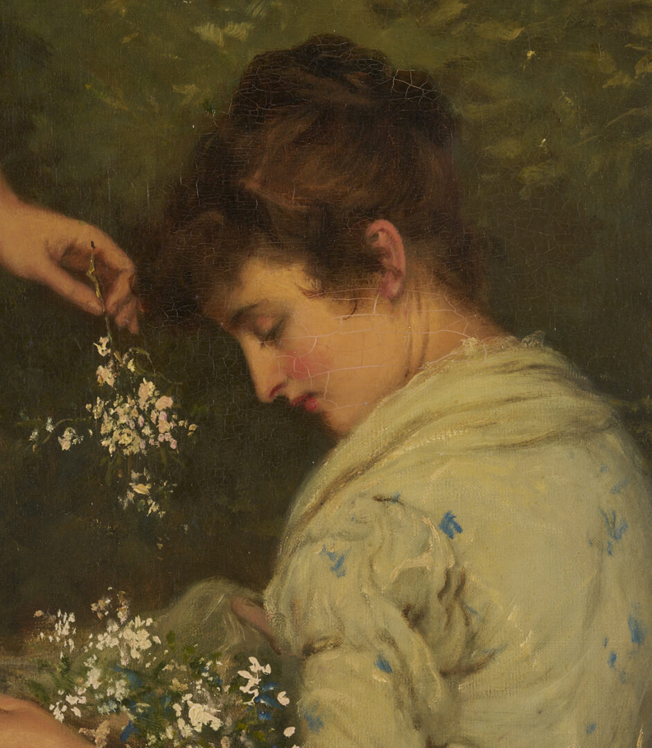 Lot 118: Large William Oliver O/C Painting, Picking Blossoms