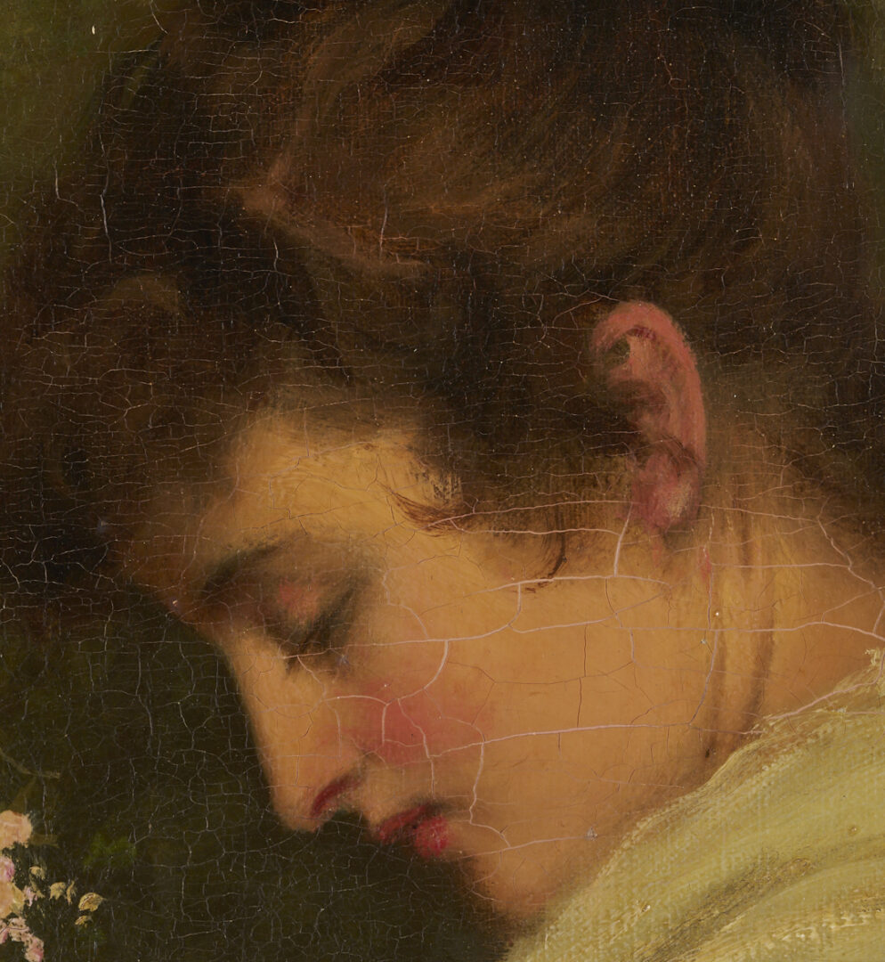 Lot 118: Large William Oliver O/C Painting, Picking Blossoms