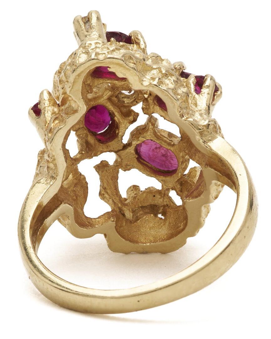 Lot 1190: 14K Nugget Style Ruby and Diamond Cluster Ring