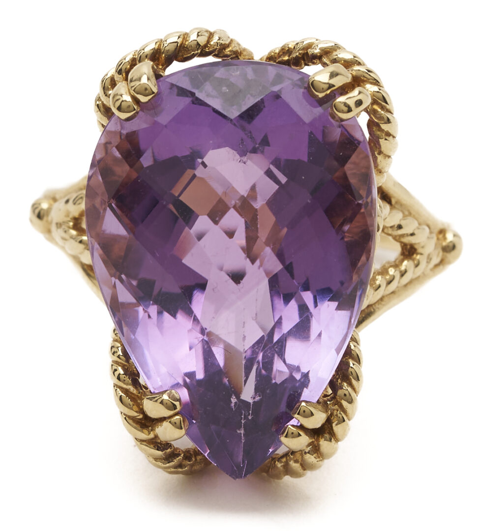 Lot 1191: 14K Pear Shaped Amethyst Ring