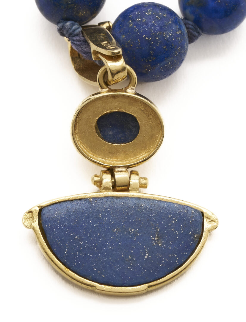 Lot 1196: Lapis Beaded Necklace w/ 18K Enhancer; plus Pr. Jadeite Earrings