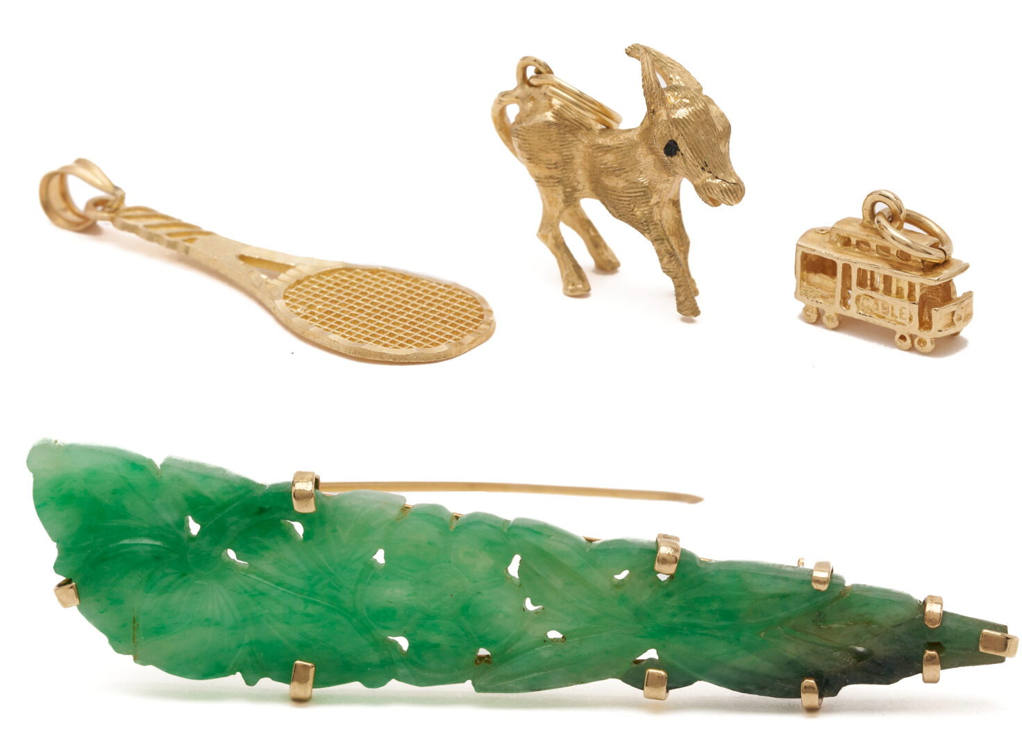 Lot 1197: 3 14K Charms & 14K Jadite Brooch