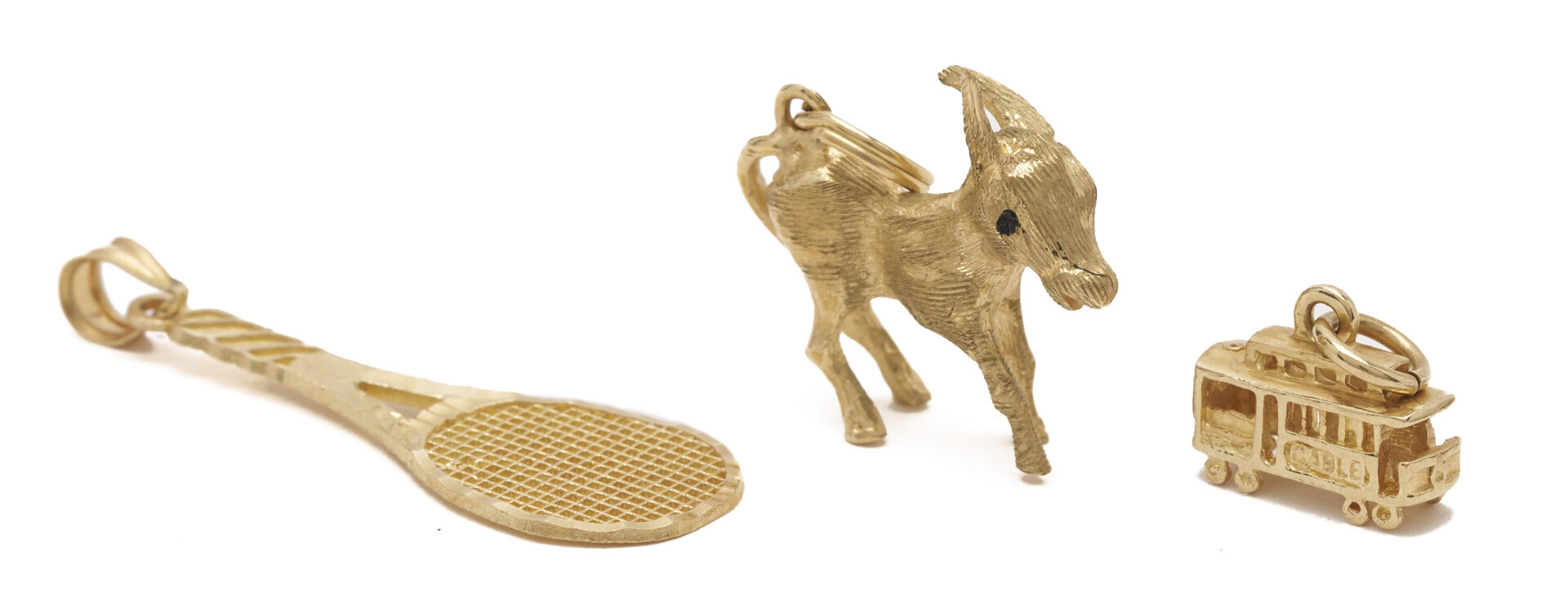 Lot 1197: 3 14K Charms & 14K Jadite Brooch