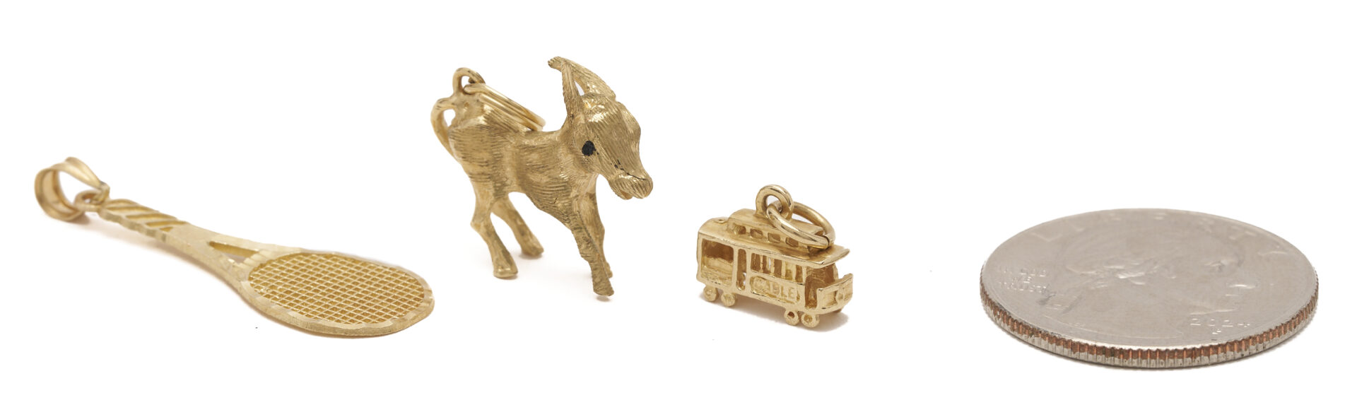 Lot 1197: 3 14K Charms & 14K Jadite Brooch