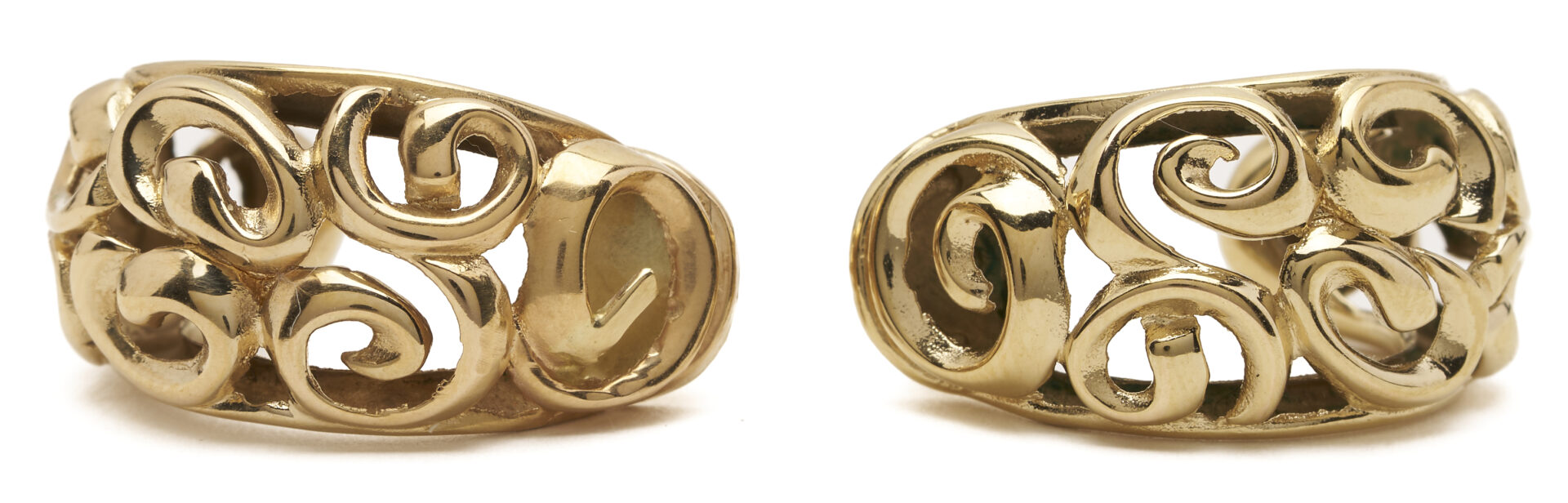 Lot 1198: 2 Prs. Earrings: 14K & Akoya Cultured Pearl Diamond and 14K Gold Scroll