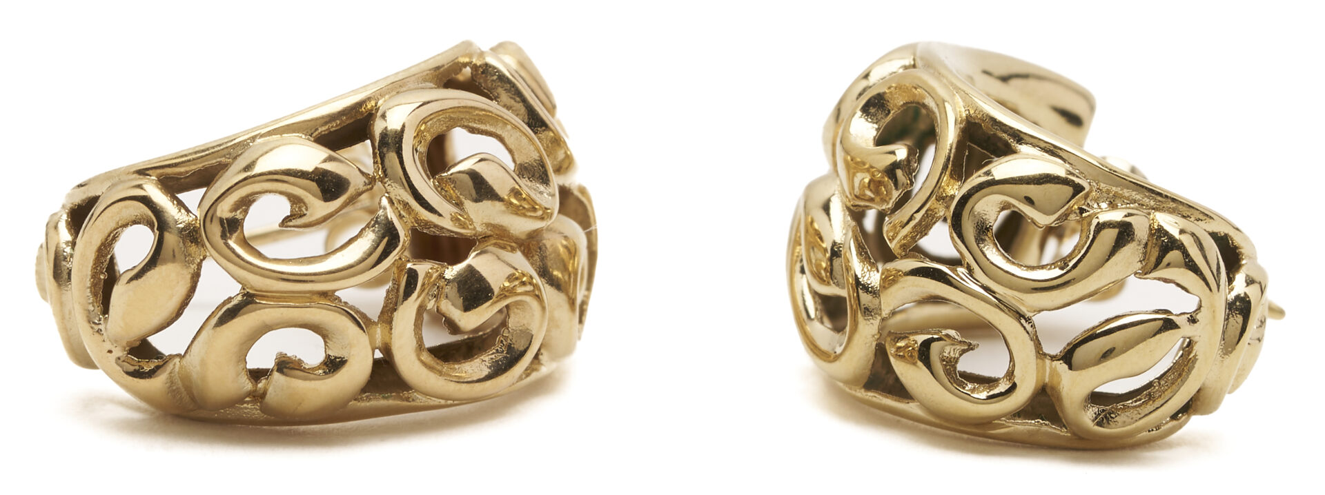 Lot 1198: 2 Prs. Earrings: 14K & Akoya Cultured Pearl Diamond and 14K Gold Scroll