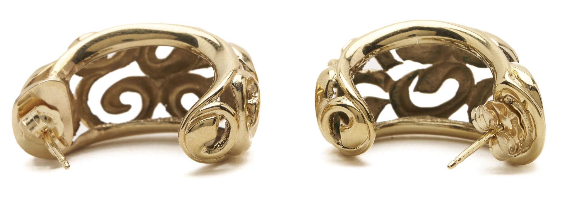Lot 1198: 2 Prs. Earrings: 14K & Akoya Cultured Pearl Diamond and 14K Gold Scroll