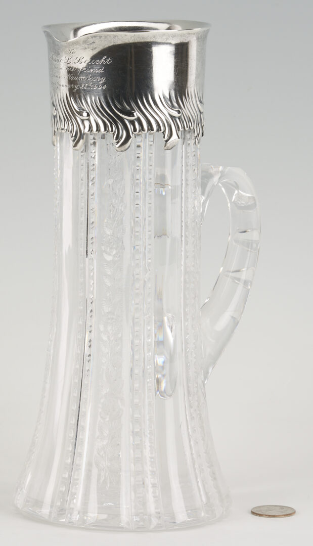 Lot 1199: Tiffany Sterling & Crystal Pitcher, Judaica Interest