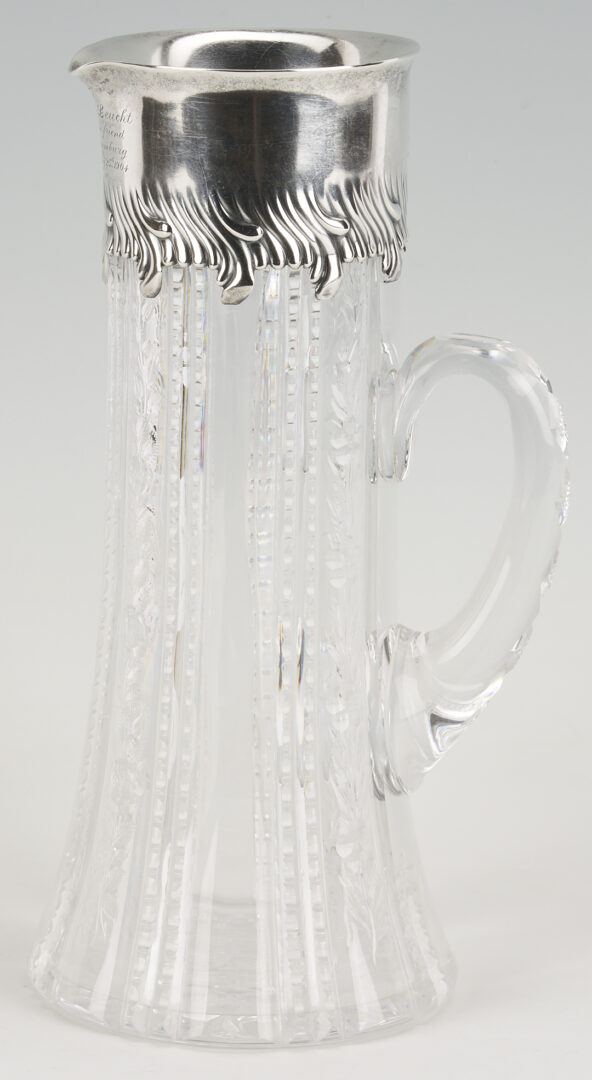 Lot 1199: Tiffany Sterling & Crystal Pitcher, Judaica Interest